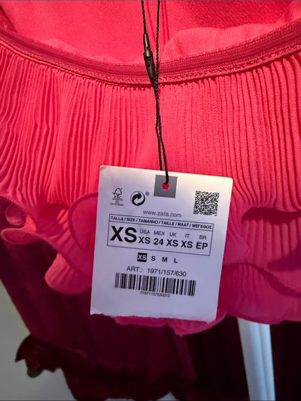 NWT Zara Hot Pink Tiered Ruffle Mini Top - Picture 4 of 9